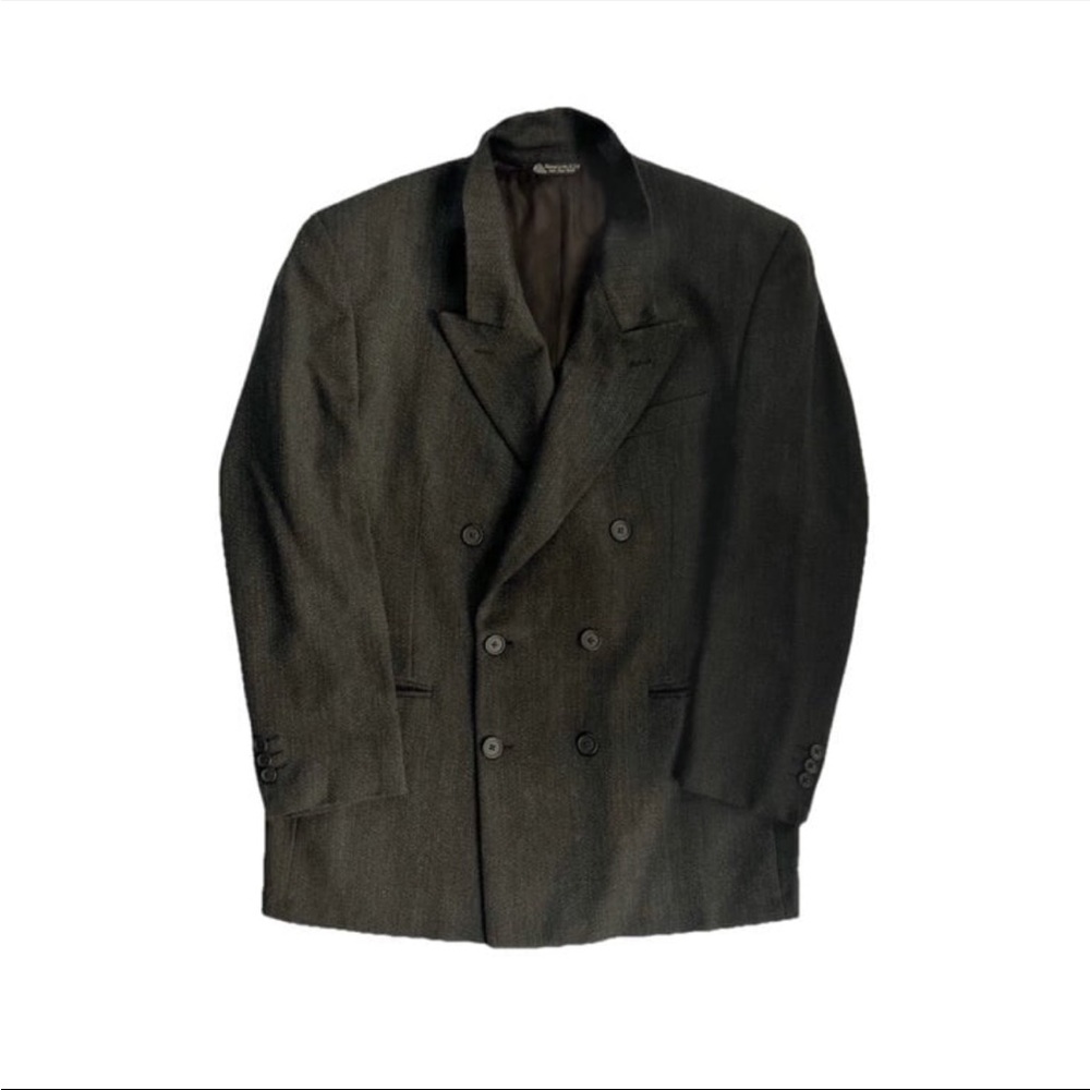 VTG Burberrys Blazer 100% Wool Double Breasted USA Made Herringbone Black Mens